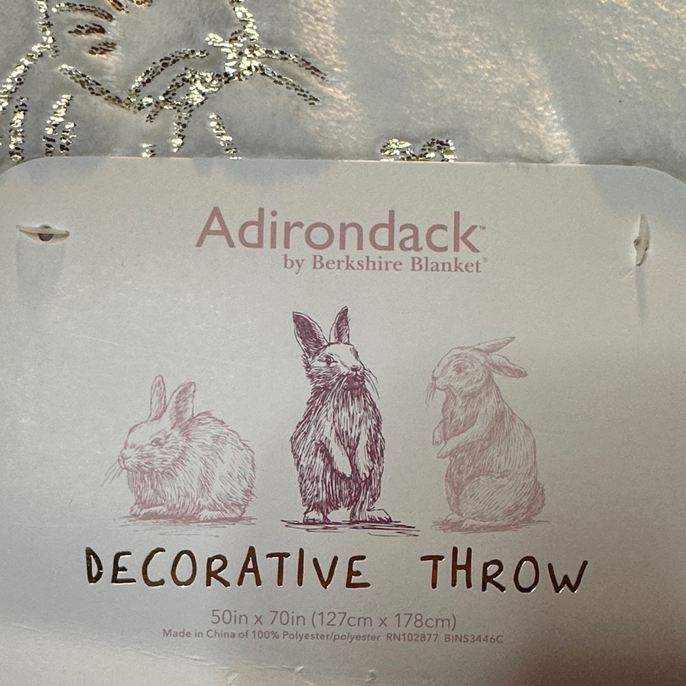 Blanket Cream/White with Metallic Bunny Rabbit Design - Picture 2 of 5